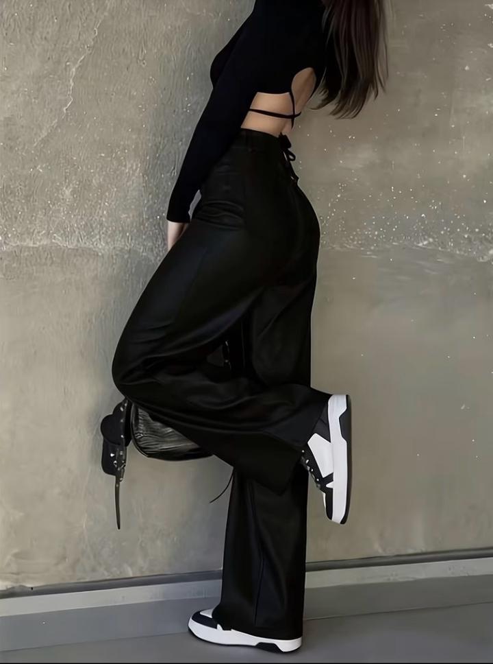 Кожаные черные брюки клеш