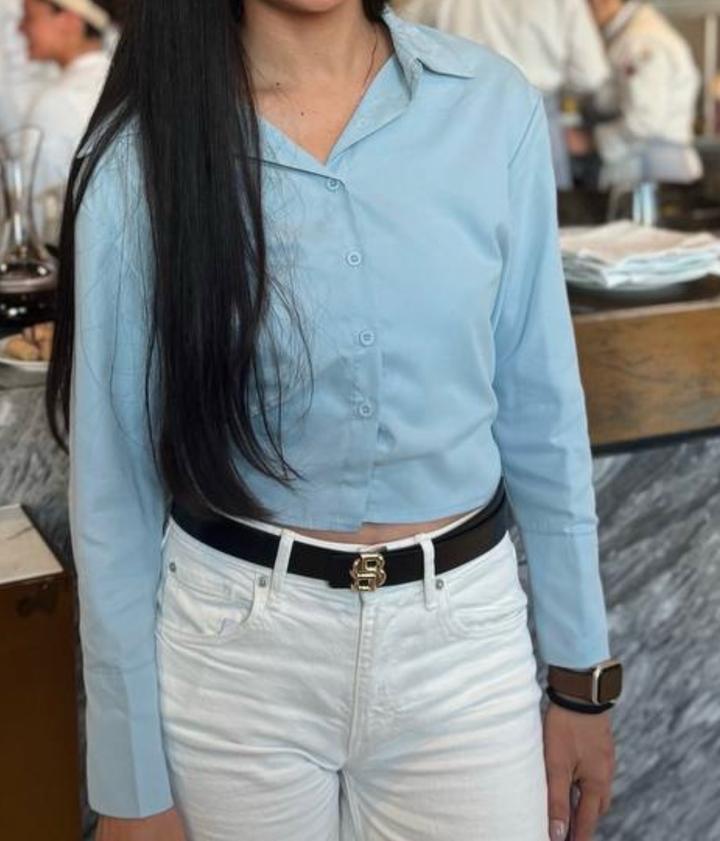 Голубая укороченная рубашка
