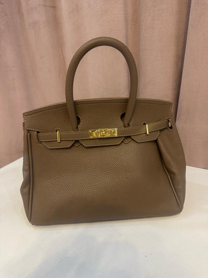 Элегантная сумка тоут в стиле Birkin / Кожаная сумка кофейного цвета