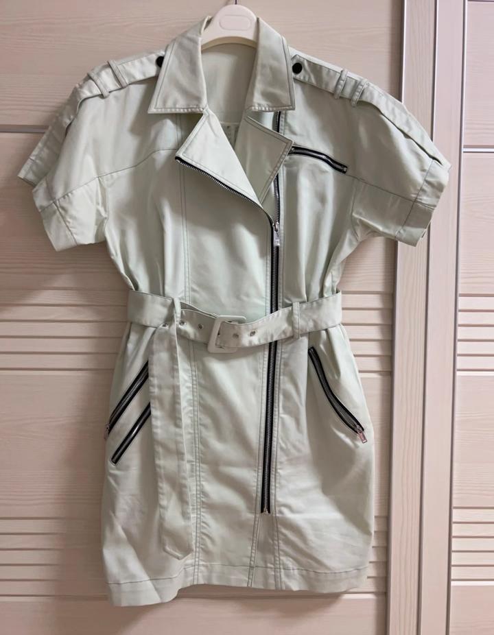 Новое платье с поясом р 44-46 мятное/фисташковое рубашка мини