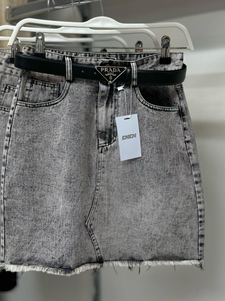 Юбка джинсовая мини серая варёная