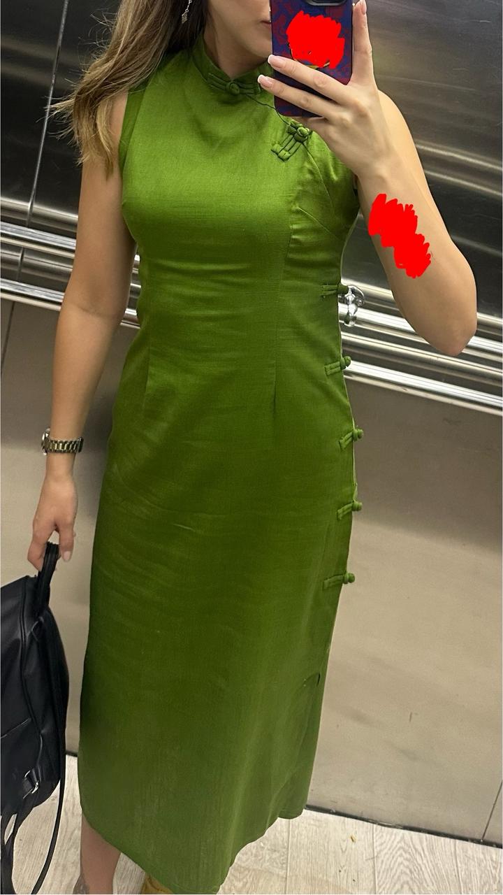 Летнее льняное платье-ципао (китайский стиль), р. 42-44.