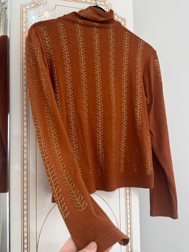 Терракотовая водолазка с золотистым декором