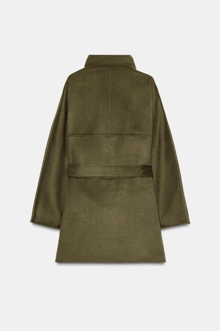 ZARA ПАЛЬТО С ВЫСОКИМ ВОРОТНИКОМ ИЗ СМЕСОВОЙ ШЕРСТИ — ZW COLLECTION