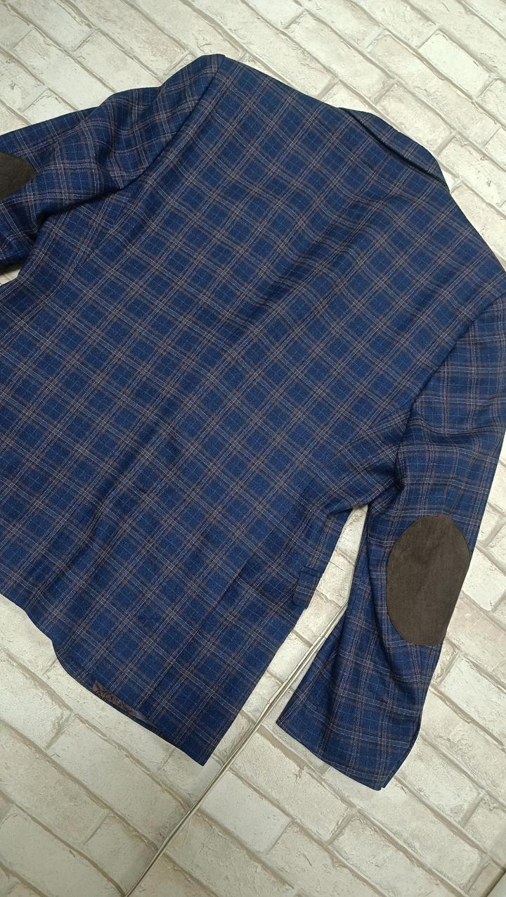 Мужской пиджак повседневный синий в клетку