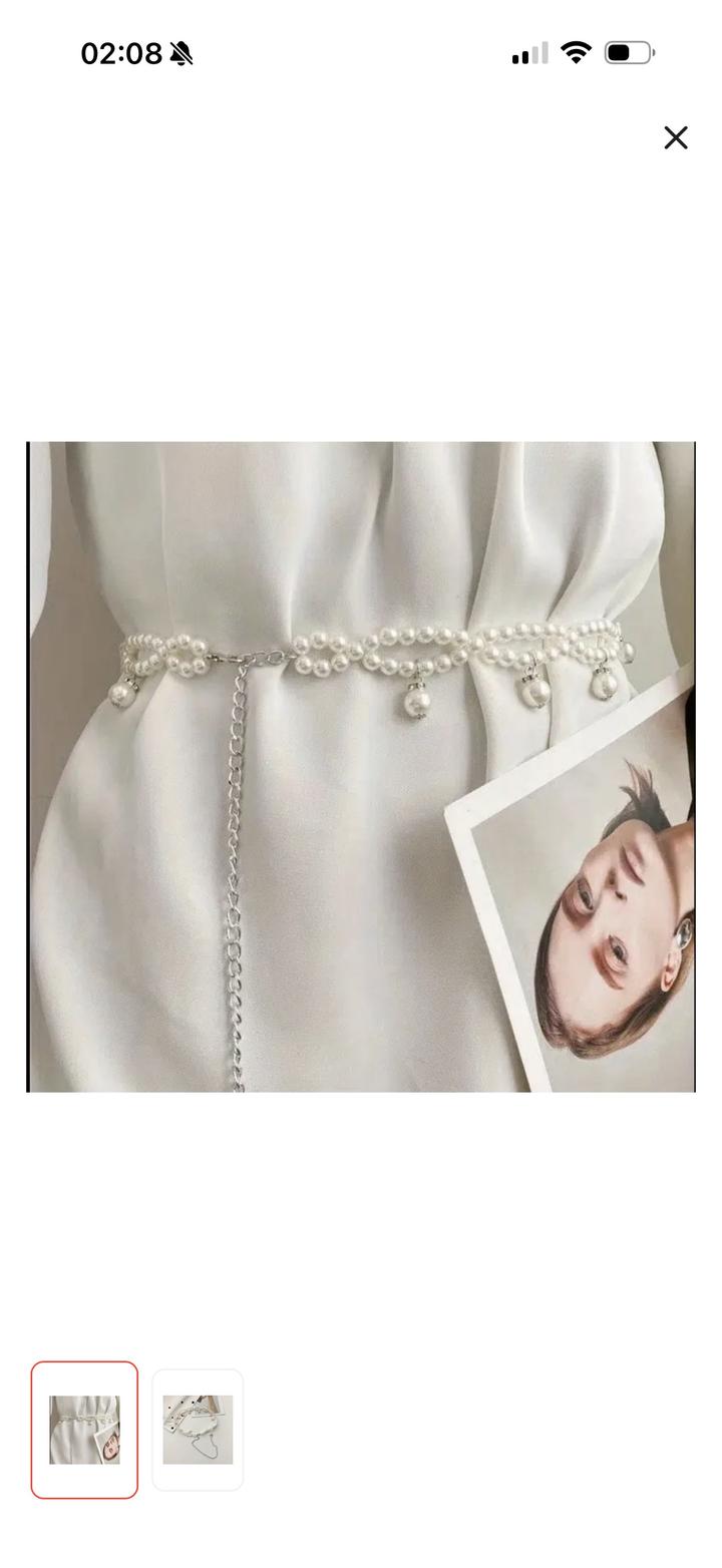 Ремень цепочка на тело жемчужная