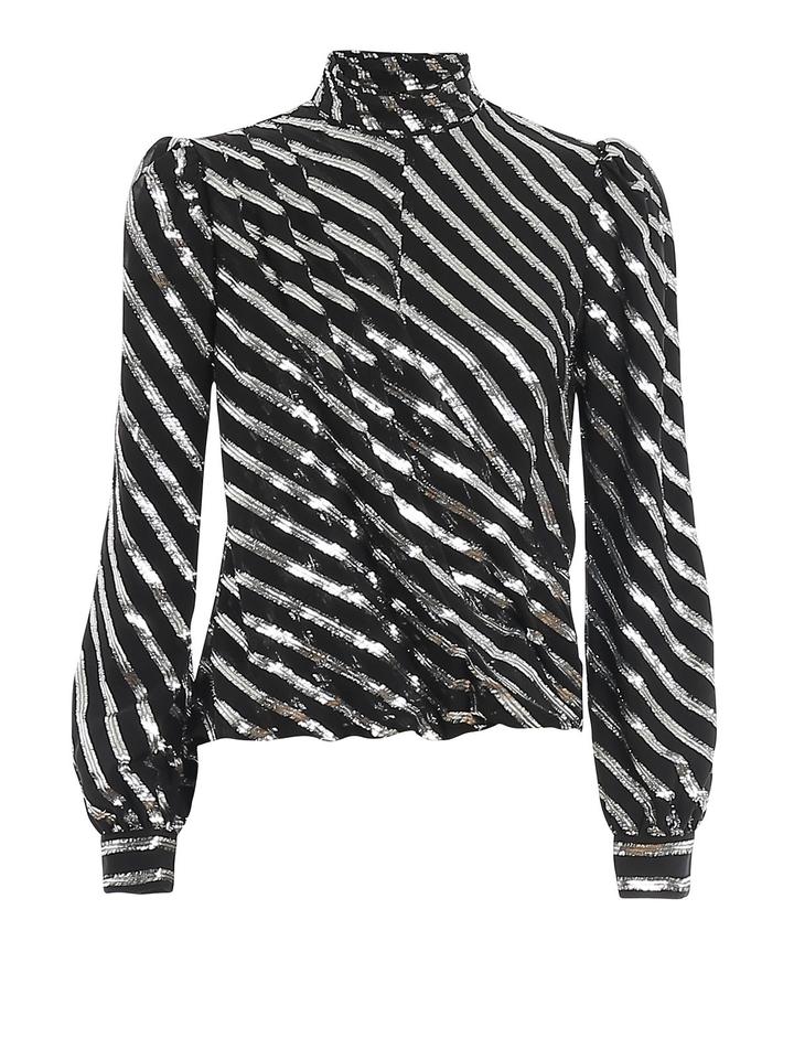 Блузка Michael Kors с металлическими. Silk high collar blouse featuring silver-