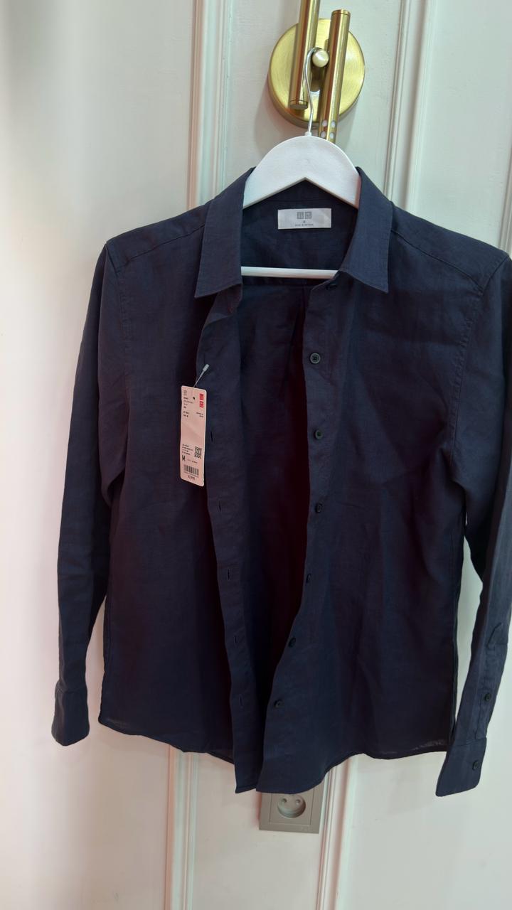Рубашка синяя лён Uniqlo