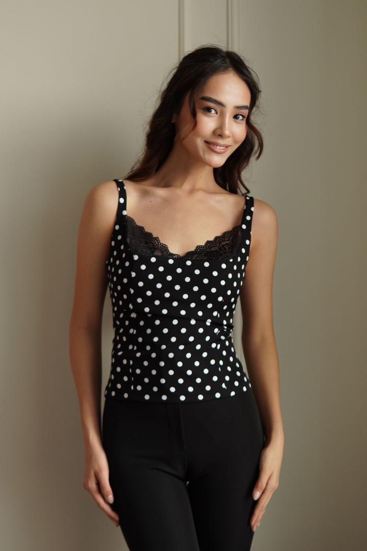 Черный топ в горошек новый