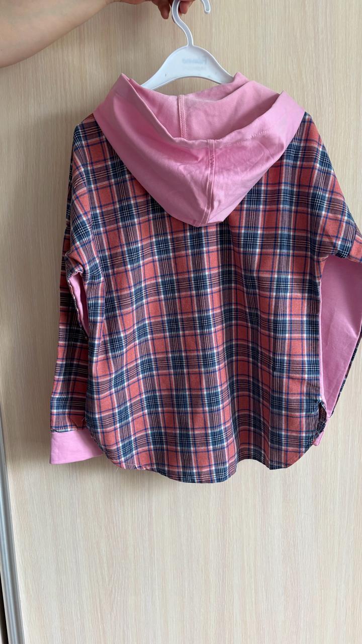 Худи Futurino Fashion, розовое с клетчатыми вставками, размер 146.