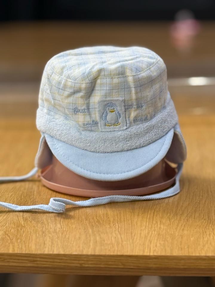 Теплая кепка для мальчика с козырьком и завязками на весну и осень