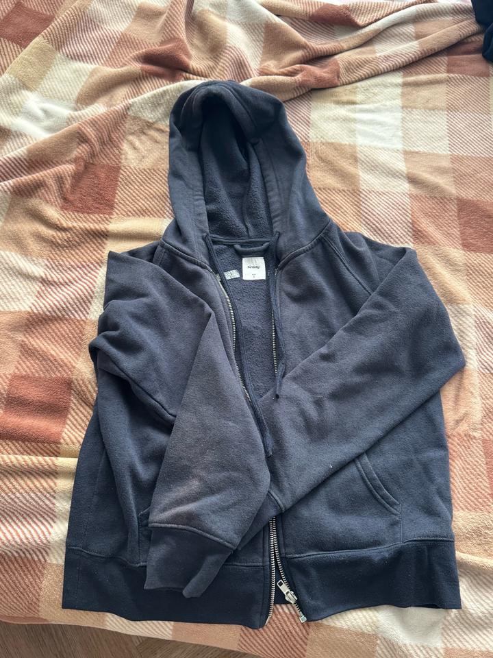 Темно синяя универсальная зип кофта с начесом / зип худи sinsay