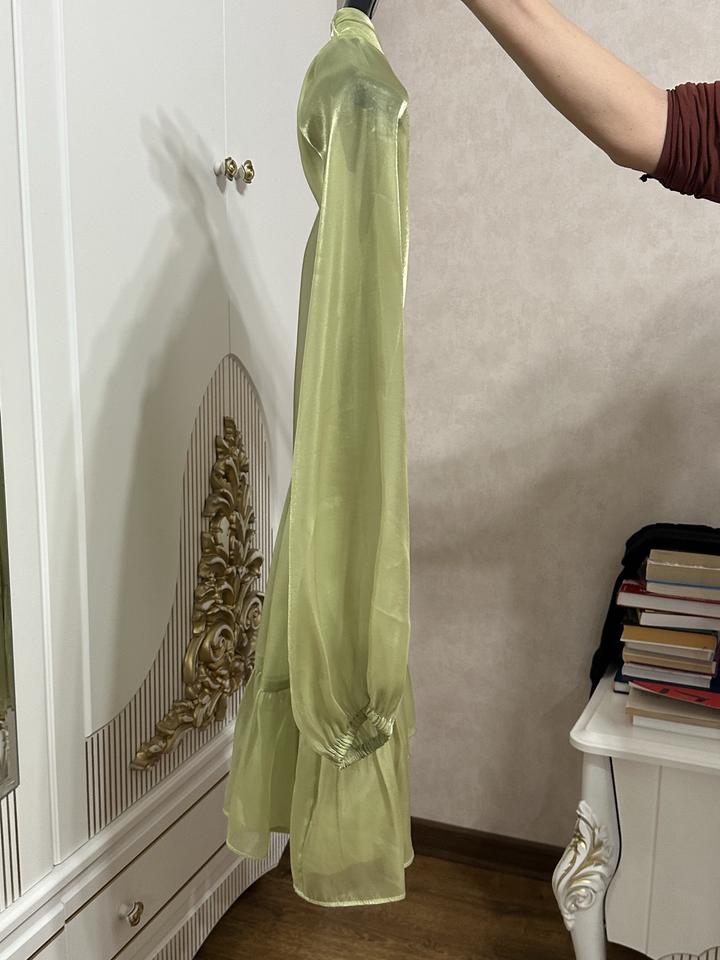 Платье с рукавами из органзы, салатовый цвет, размер S