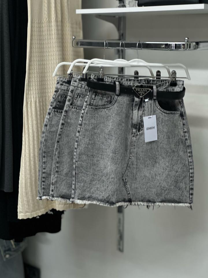 Юбка джинсовая мини серая варёная