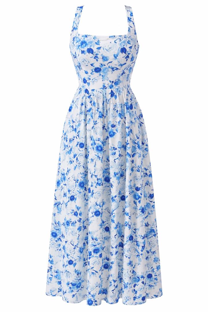 Бело синее платье