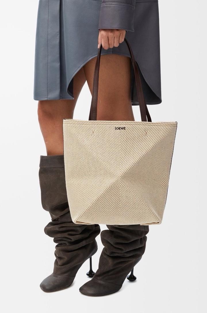 LOEWE Puzzle Fold Tote Beige Jacquard Canvas