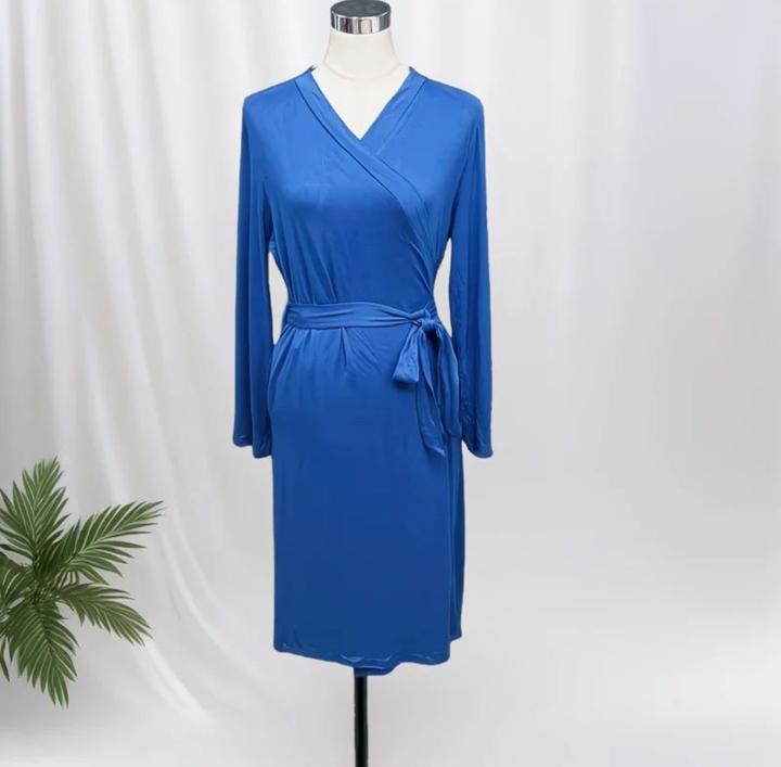 Синий хлопковый халат тонкий трикотаж