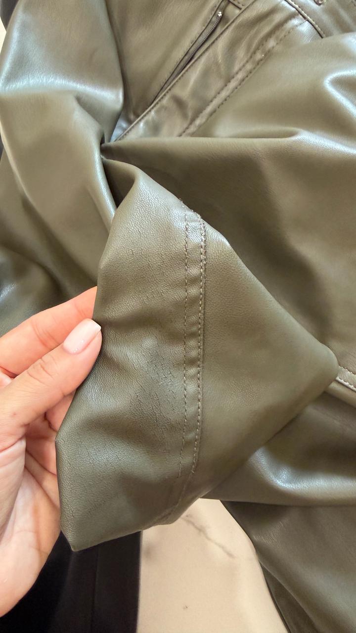 Кожаные брюки ZARA, цвет хаки