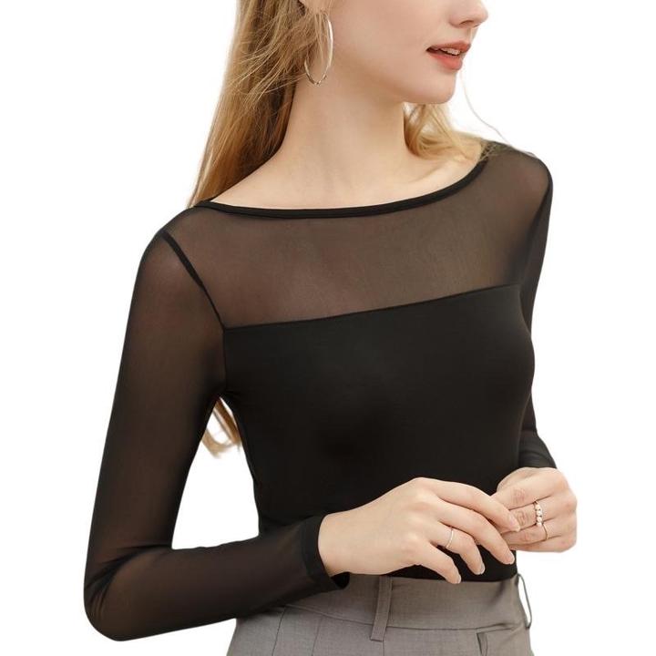 Черный лонгслив в сетку с длинным рукаом