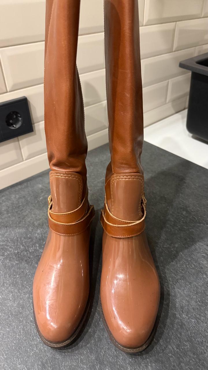 Резиновые сапоги в жокейском стиле, кожа + резина